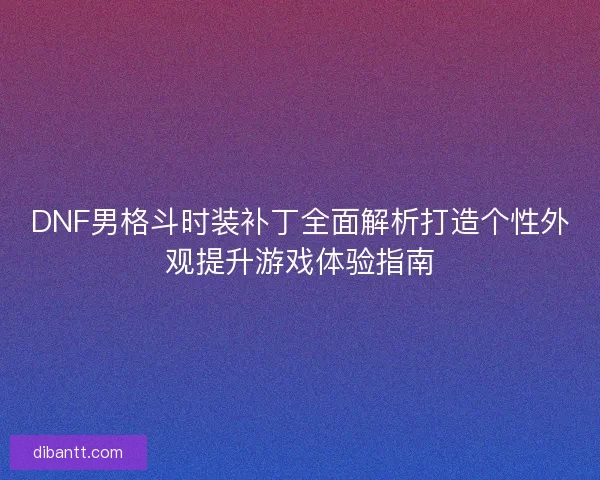 DNF男格斗时装补丁全面解析打造个性外观提升游戏体验指南