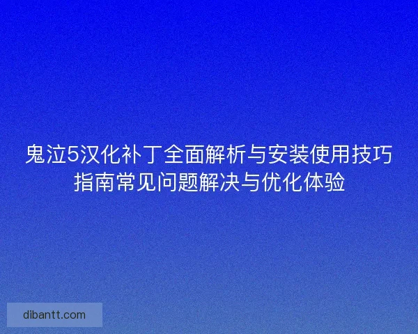 鬼泣5汉化补丁全面解析与安装使用技巧指南常见问题解决与优化体验