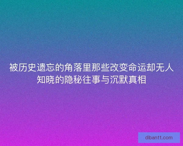 被历史遗忘的角落里那些改变命运却无人知晓的隐秘往事与沉默真相